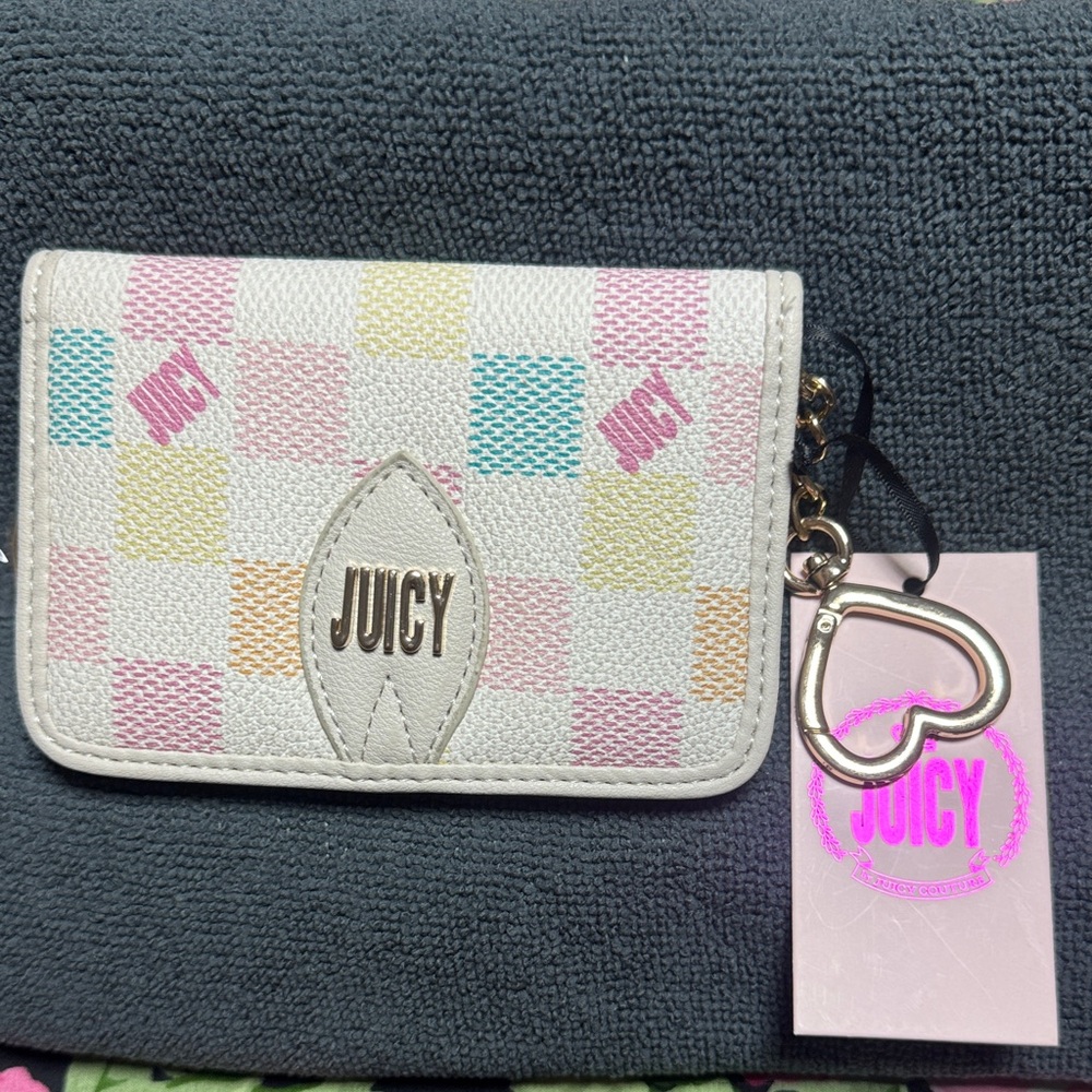 NEW Juicy Couture Pastel Checkered Card Holder